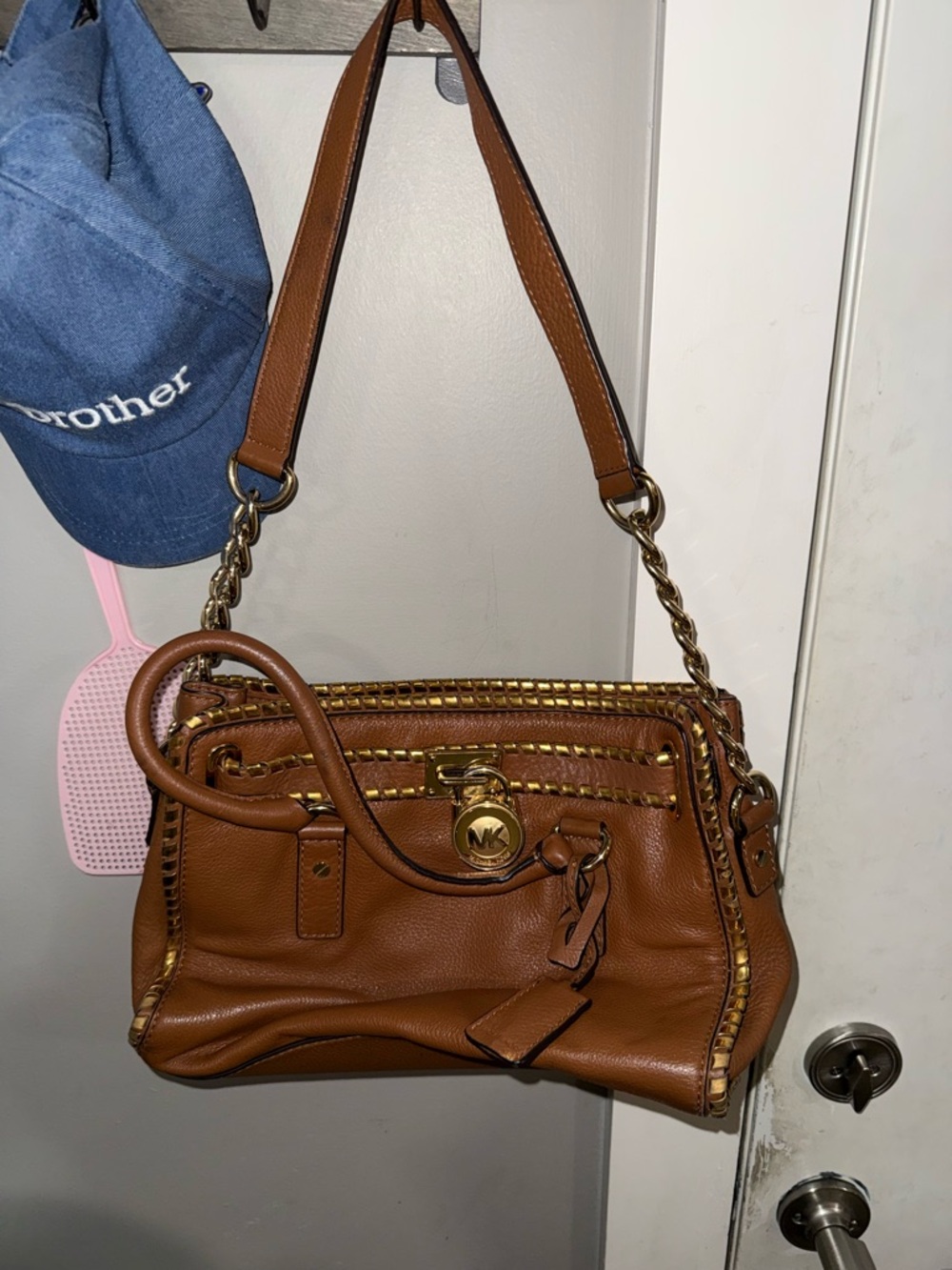 Michael Kors Cognac Leather Shoulder Bag with Gold Hardware